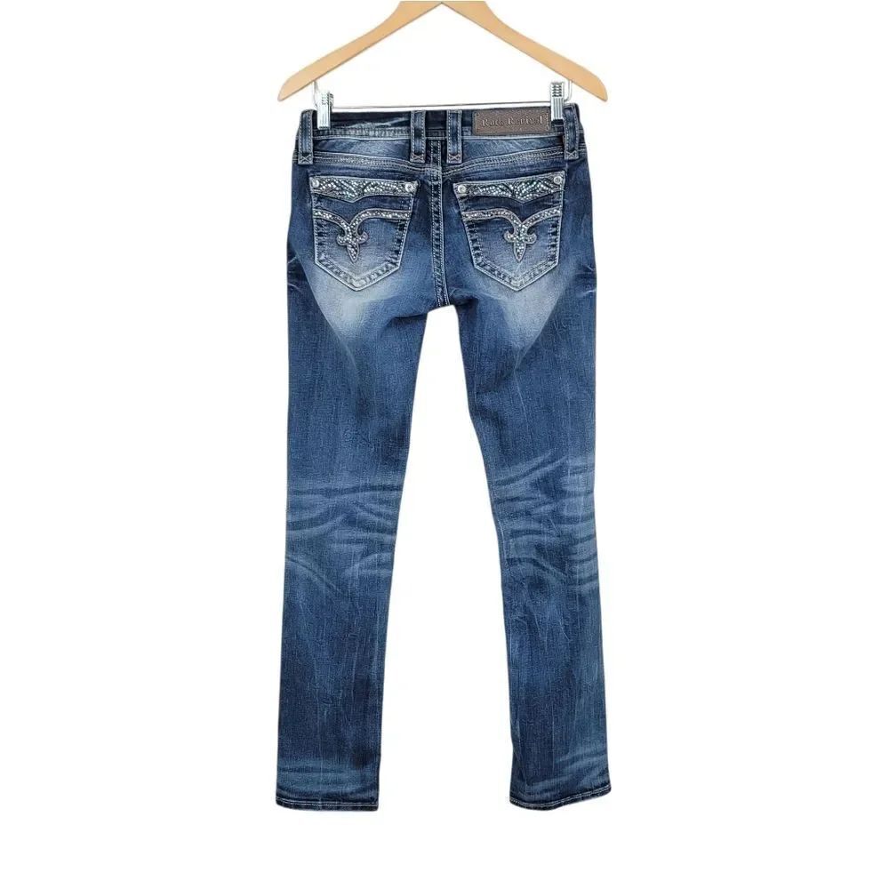 Rock Revival Vivian Straight Women's Blue Jeans Embroidered Rhinestones